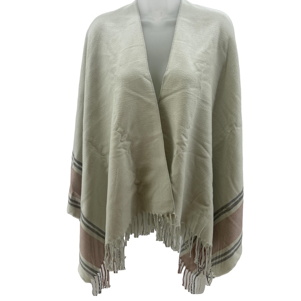 SiiZU Beige Pink and Gray Striped Poncho